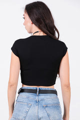 Kadın Düşük Omuz Kısa Tshirt  Siyah