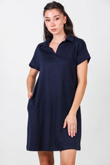 Kort Jurk Met Kraag — Marineblauw
