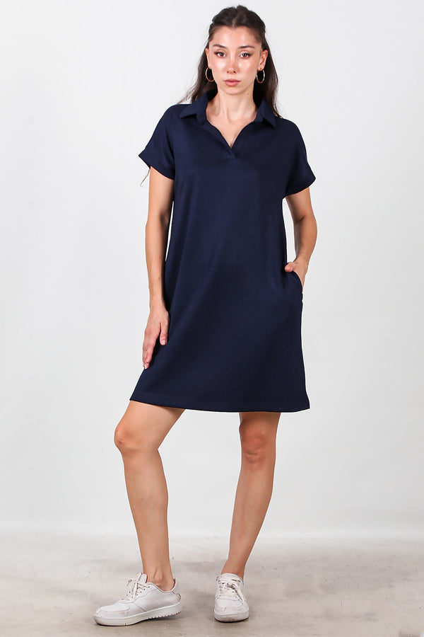 Kort Jurk Met Kraag — Marineblauw