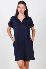 Kort Jurk Met Kraag — Marineblauw