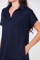Kort Jurk Met Kraag — Marineblauw