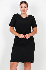Große Größen – Kurzes Abendkleid Mit Steinbesatz An Der Taille, Schwarz