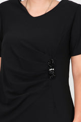 Große Größen – Kurzes Abendkleid Mit Steinbesatz An Der Taille, Schwarz