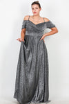 Plus - Size Off - Shoulder Sparkle Maxi Dress — Silver