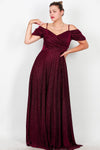 Große Größen Schulterfreies Glitzer - Abendkleid, Lang — Bordeaux