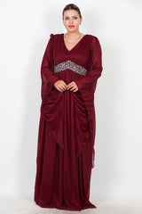 Plus - Size Lange Glitter - Avondjurk Met Tailleversiering — Bordeaux