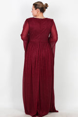 Plus - Size Lange Glitter - Avondjurk Met Tailleversiering — Bordeaux
