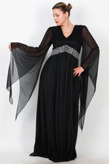 Plus - Size Lange Glitter - Avondjurk Met Tailleversiering — Zwart