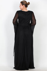 Plus - Size Lange Glitter - Avondjurk Met Tailleversiering — Zwart
