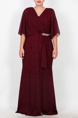 Langes Abendkleid Große Größen Mit Chiffon - Oberteil Und Taillen - Steinbesatz – Bordeaux