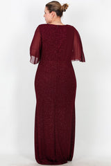 Langes Abendkleid Große Größen Mit Chiffon - Oberteil Und Taillen - Steinbesatz – Bordeaux