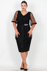 Zwarte Midijurk Met Tulemouwen En Taille - Detail — Grote Maten