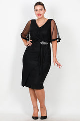 Zwarte Midijurk Met Tulemouwen En Taille - Detail — Grote Maten