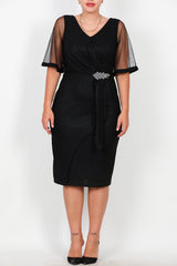 Zwarte Midijurk Met Tulemouwen En Taille - Detail — Grote Maten