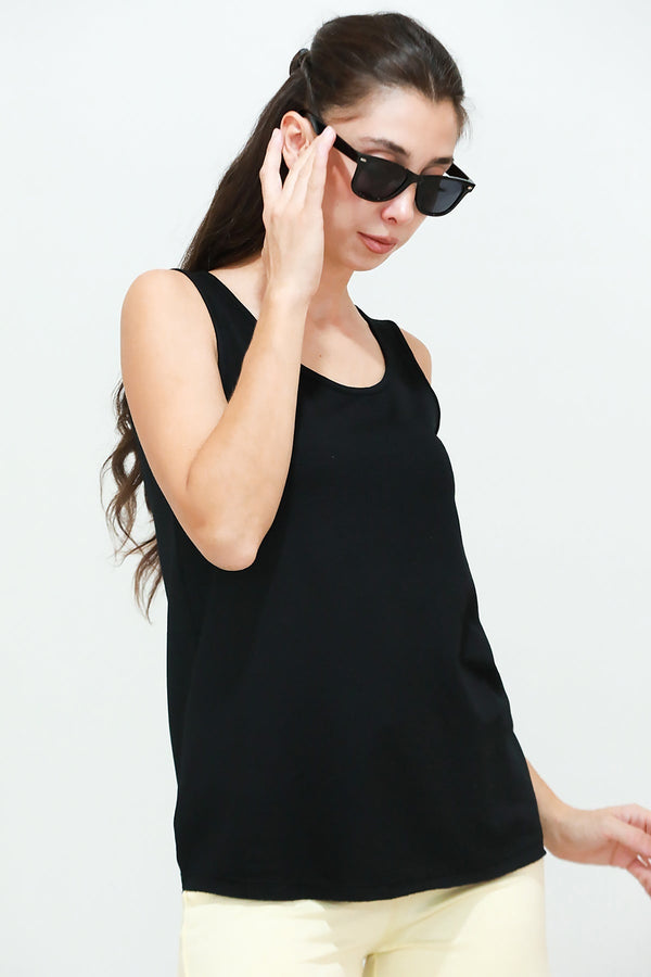T - Shirt Met Brede Bandjes – Zwart
