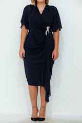 Chiffon Korte Avondjurk In Grote Maten Met Taillering — Marineblauw