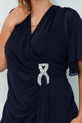 Chiffon Korte Avondjurk In Grote Maten Met Taillering — Marineblauw