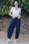Plissé Harembroek Met Zakken – Donkerblauw