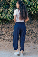 Plissé Harembroek Met Zakken – Donkerblauw