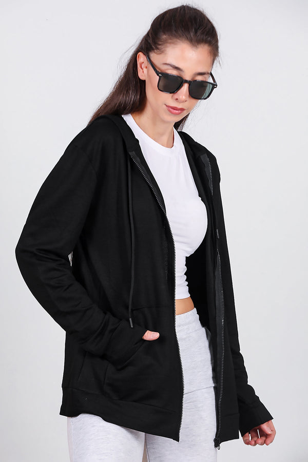 Kapuzenjacke Mit Reißverschluss Und Taschen — Schwarz