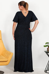 Plus - Size Navy Long Evening Dress With Floral Stone Detail At Waist