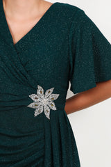 Plus - Size Long Evening Dress With Stone - Embellished Floral Waist — Emerald