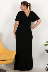 Plus - Size Long Evening Dress With Stone - Embellished Floral Waist — Black