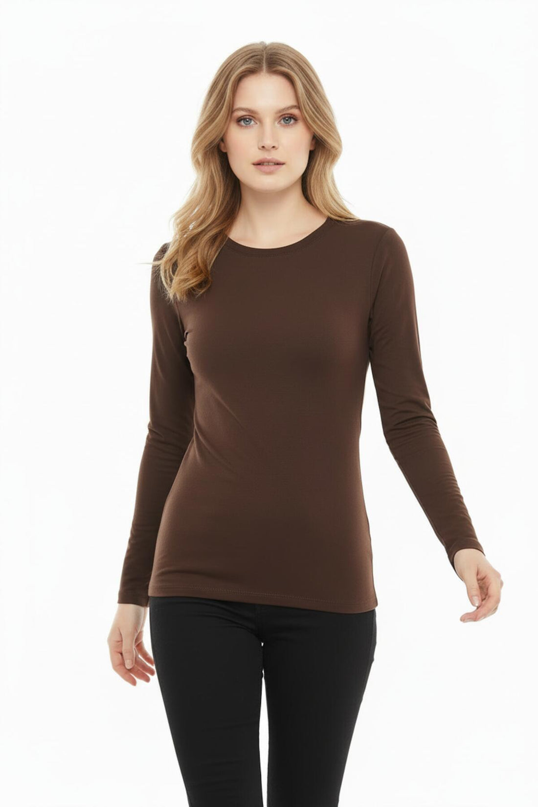 Blouse Met Ronde Hals – Bruin