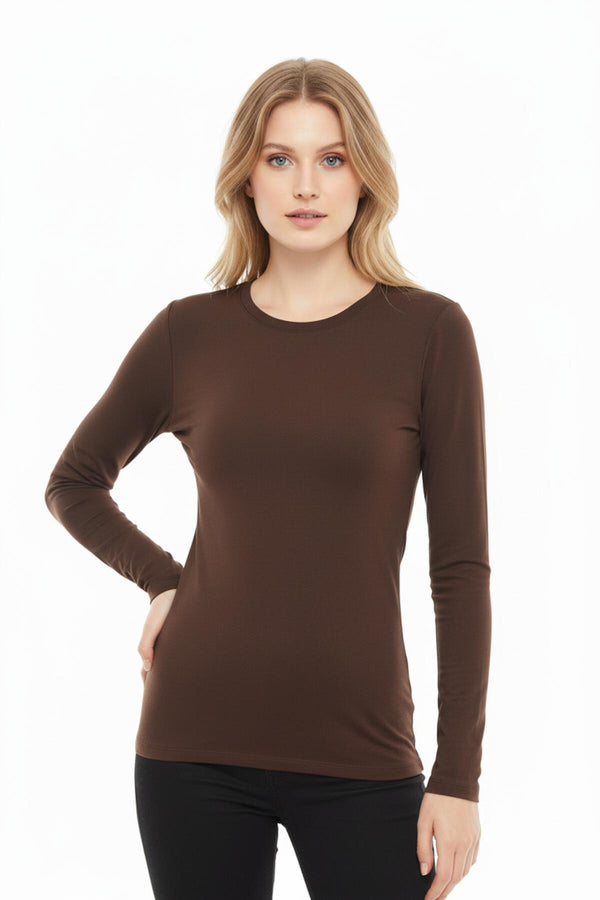 Blouse Met Ronde Hals – Bruin