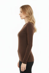 Blouse Met Ronde Hals – Bruin