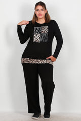 Set Met Luipaardprint En Steendecoratie, Grote Maten — Zwart