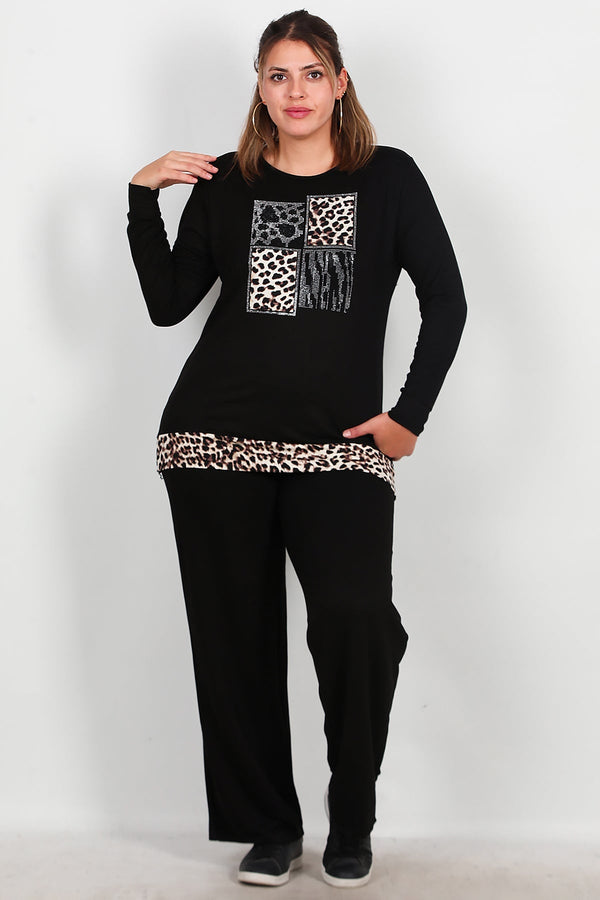 Set Met Luipaardprint En Steendecoratie, Grote Maten — Zwart