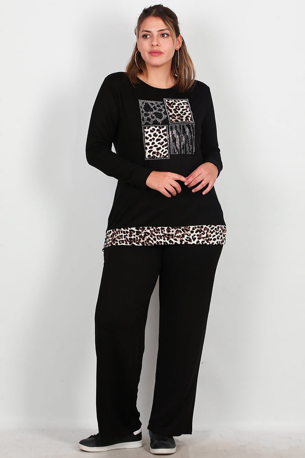 Set Met Luipaardprint En Steendecoratie, Grote Maten — Zwart