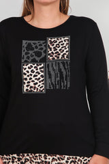 Set Met Luipaardprint En Steendecoratie, Grote Maten — Zwart