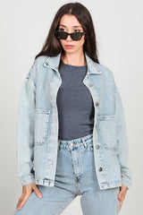 Jeansjacke Mit Steinbesatz Und Snow - Wash – Blau