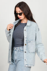 Jeansjacke Mit Steinbesatz Und Snow - Wash – Blau