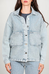 Jeansjacke Mit Steinbesatz Und Snow - Wash – Blau