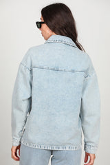 Jeansjacke Mit Steinbesatz Und Snow - Wash – Blau