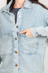 Jeansjacke Mit Steinbesatz Und Snow - Wash – Blau