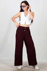 Gerippte Hose Mit Weitem Bein – Bordeaux