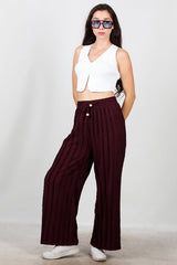 Gerippte Hose Mit Weitem Bein – Bordeaux