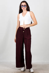 Gerippte Hose Mit Weitem Bein – Bordeaux