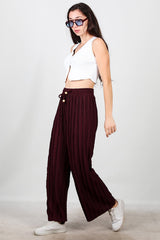 Gerippte Hose Mit Weitem Bein – Bordeaux