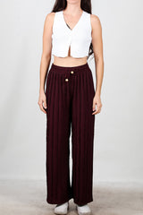 Gerippte Hose Mit Weitem Bein – Bordeaux
