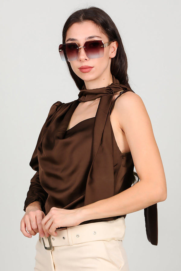 Bruine Satijnen One - Shoulder Top