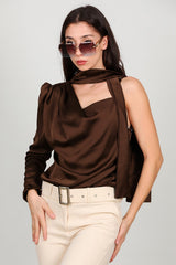 Braune Satin - Ein - Schulter - Bluse