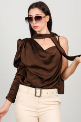 Braune Satin - Ein - Schulter - Bluse