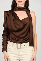 Braune Satin - Ein - Schulter - Bluse