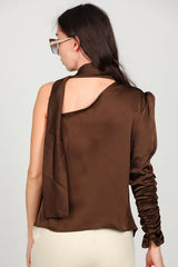 Braune Satin - Ein - Schulter - Bluse