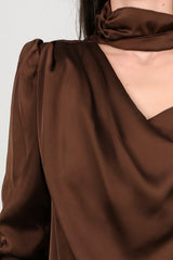 Braune Satin - Ein - Schulter - Bluse